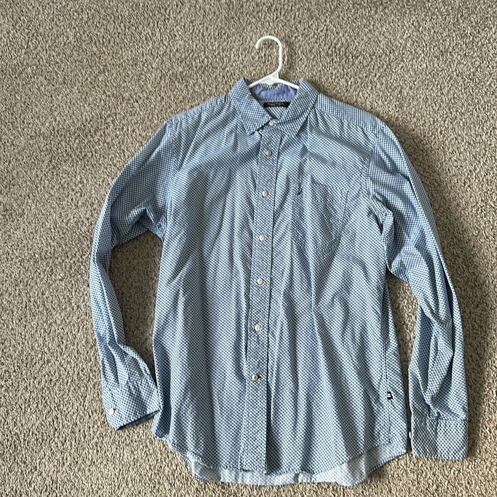 Nautica Men’s Medium Patterned Blue Long Sleeve Button down Shirt